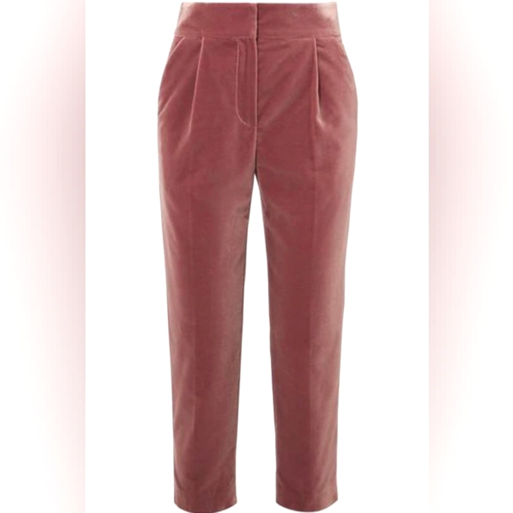 Brunello Cucinelli Pink Velvet Straight Leg High Rise Pants